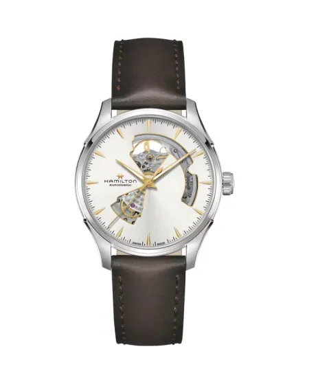 Montre Hamilton Jazzmaster Open Heart Auto avec bracelet en cuir argenté