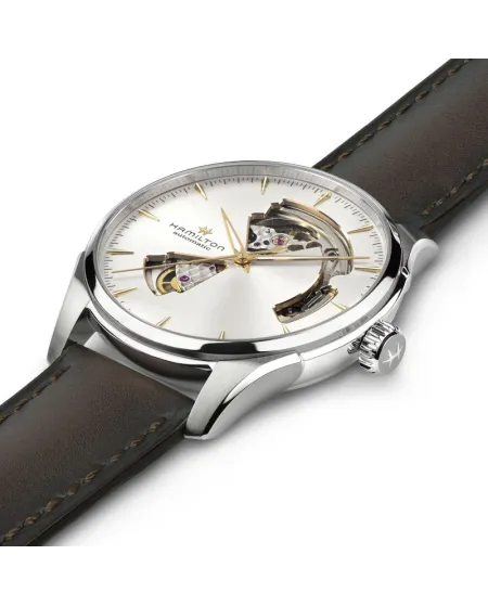 Hamilton Jazzmaster Open Heart Auto Silver Leather Strap Watch