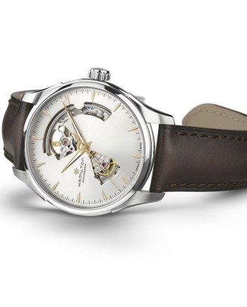 Orologio Hamilton Jazzmaster Open Heart Auto Argento Cinturino Pelle