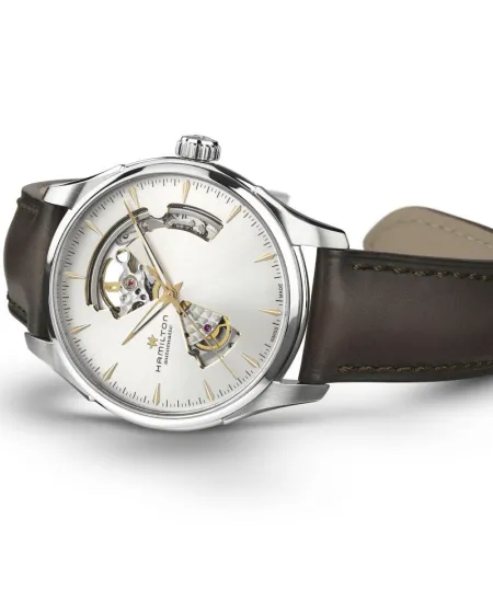 Hamilton Jazzmaster Open Heart Auto Silver Leather Strap Watch