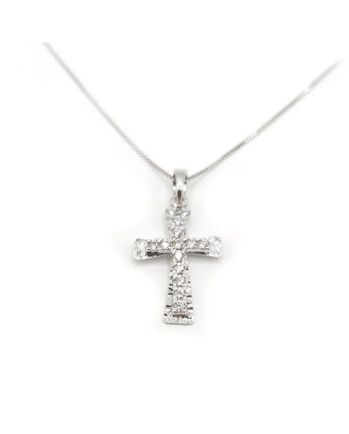 Collier ras du cou en or blanc avec croix en zircone Casella Gioielli