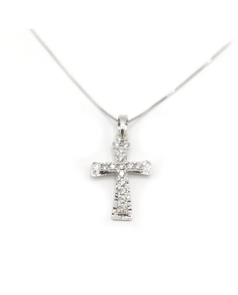 Girocollo Casella Gioielli in Oro Bianco con Croce di Zirconi