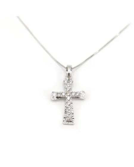 Girocollo Casella Gioielli in Oro Bianco con Croce di Zirconi
