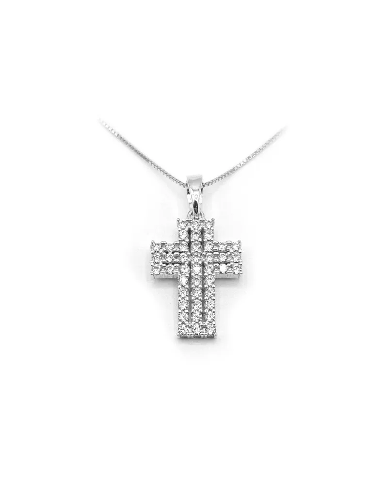 Girocollo Casella Gioielli in Oro Bianco con Croce di Zirconi