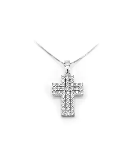 Collier ras du cou en or blanc avec croix en zircone Casella Gioielli