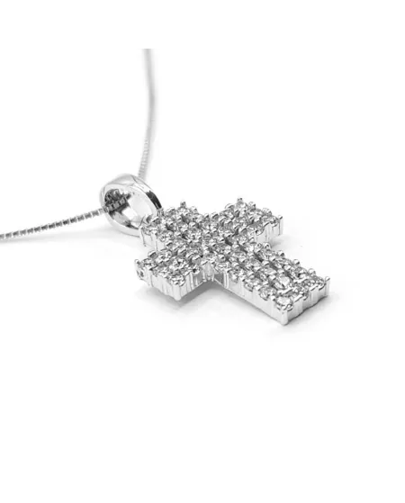 Collier ras du cou en or blanc avec croix en zircone Casella Gioielli