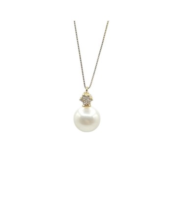 Collier ras du cou en or blanc avec perle et zircon Casella Gioielli