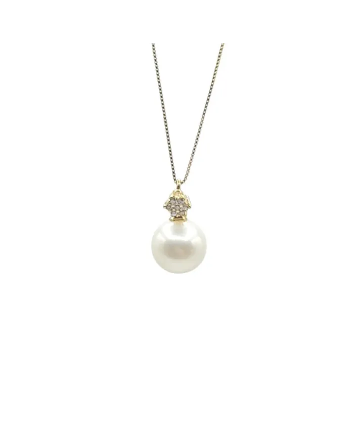 Collier ras du cou en or blanc avec perle et zircon Casella Gioielli