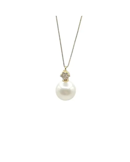 Collier ras du cou en or blanc avec perle et zircon Casella Gioielli