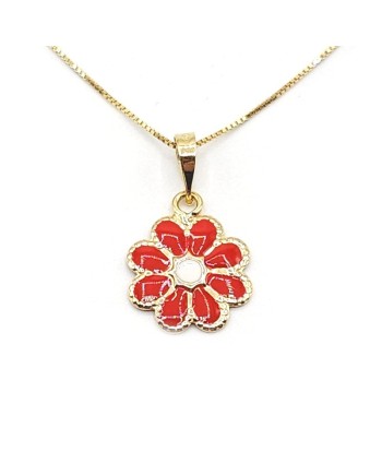 Collier ras du cou Casella Gioielli en or jaune avec fleur émaillée rouge