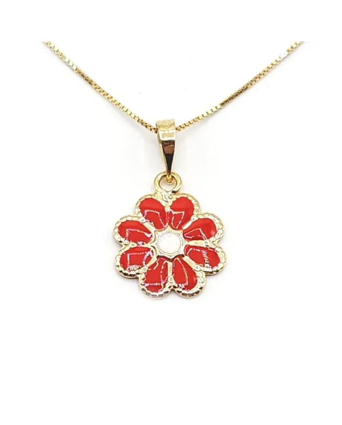 Collier ras du cou Casella Gioielli en or jaune avec fleur émaillée rouge