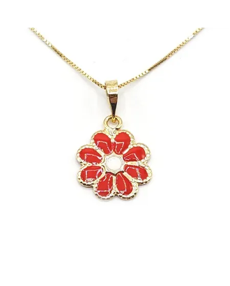 Casella Gioielli Choker in Yellow Gold with Red Enamelled Flower