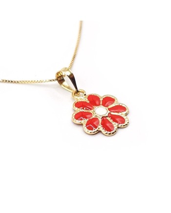 Collier ras du cou Casella Gioielli en or jaune avec fleur émaillée rouge