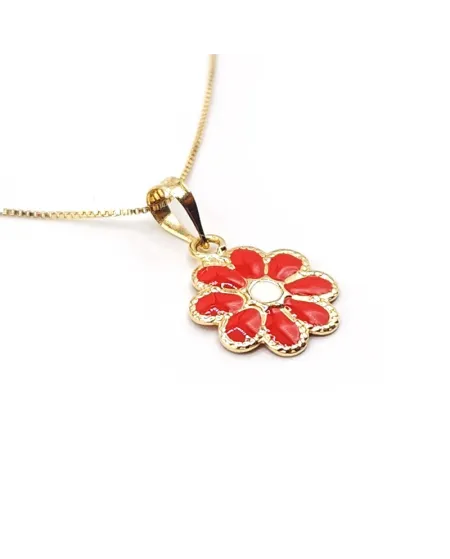 Casella Gioielli Choker in Yellow Gold with Red Enamelled Flower