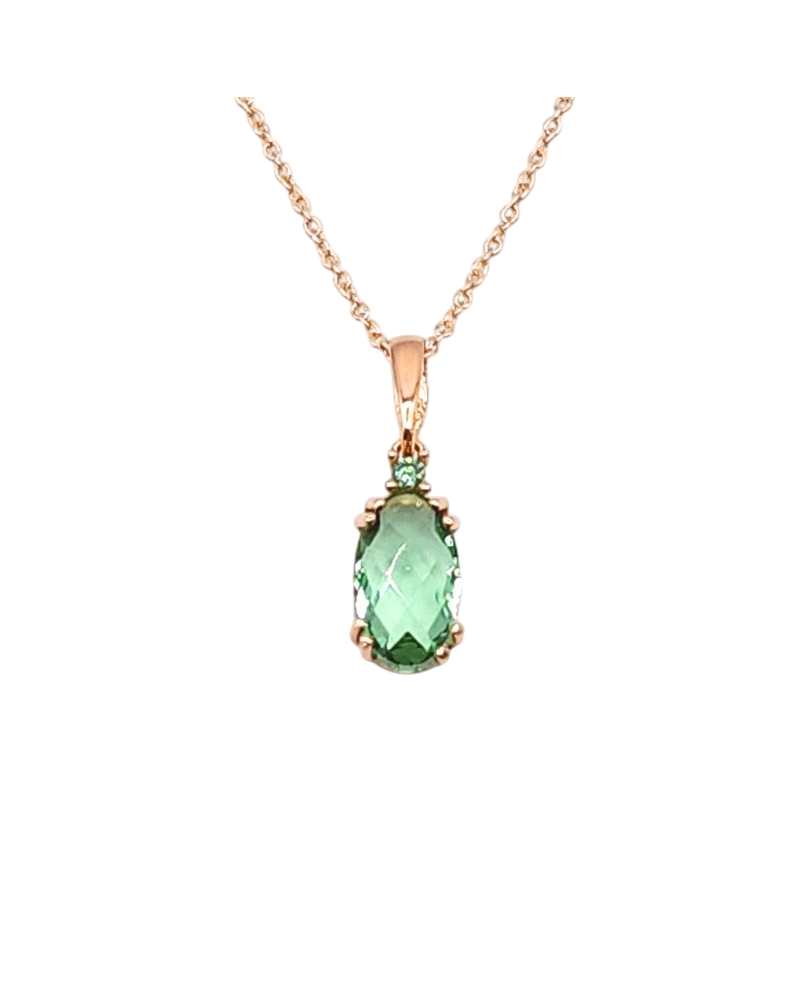Collier ras du cou en or rose avec pierre ovale verte Casella Gioielli