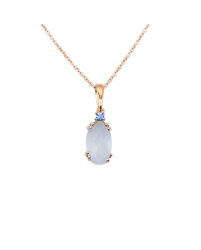 Collier ras du cou en or rose avec pierre ovale bleu ciel Casella Gioielli