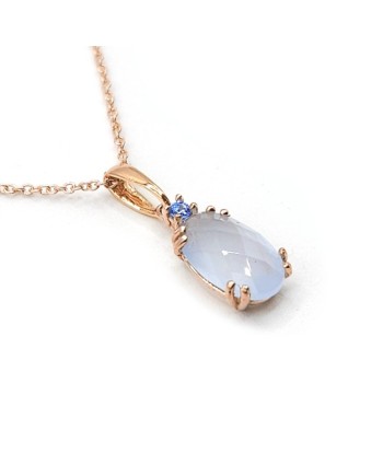 Collier ras du cou en or rose avec pierre ovale bleu ciel Casella Gioielli