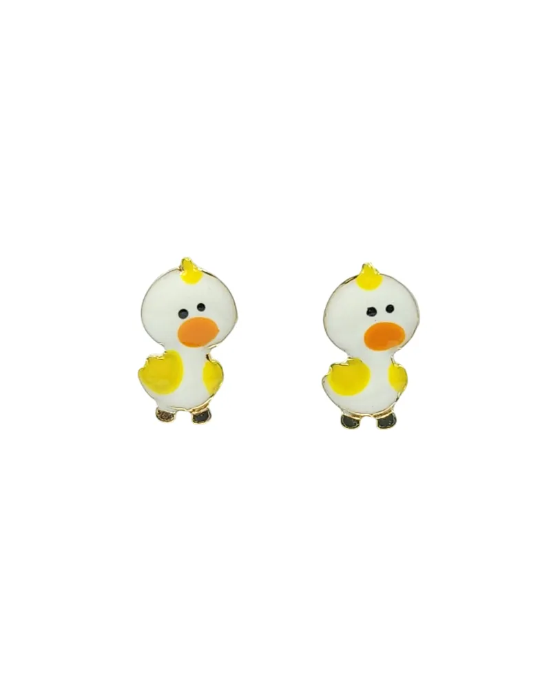 Boucles d'oreilles pour bébé fille Casella Gioielli en or jaune avec poussins émaillés