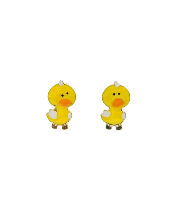Casella Gioielli Baby Girl Earrings in Yellow Gold with Enamelled Chicks