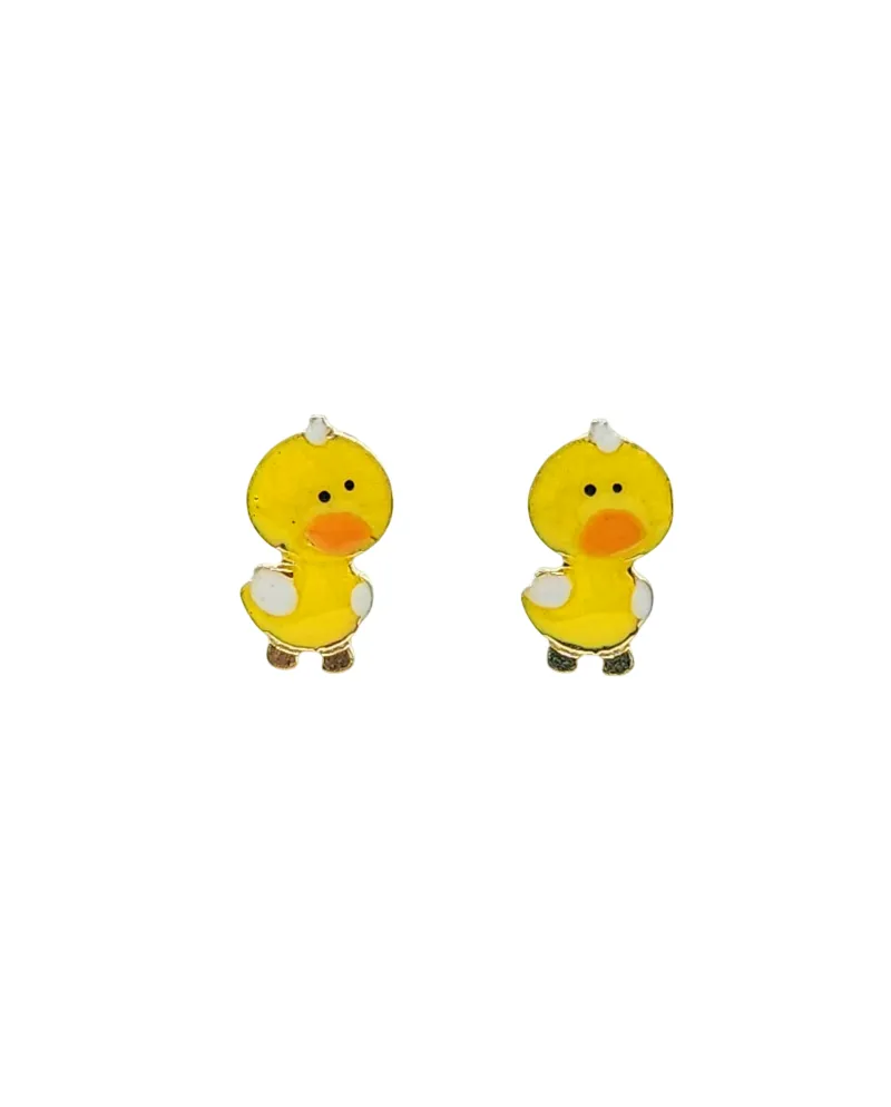 Boucles d'oreilles pour bébé fille Casella Gioielli en or jaune avec poussins émaillés