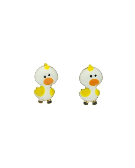 Boucles d'oreilles pour bébé fille Casella Gioielli en or jaune avec poussins émaillés