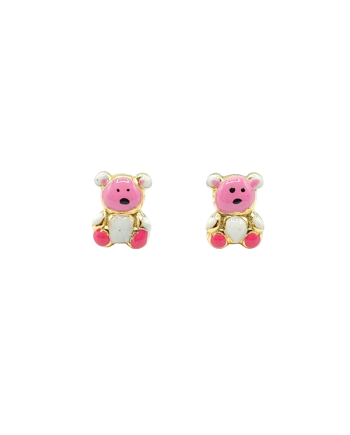 Casella Gioielli Baby Girl Earrings in Yellow Gold with Enamelled Teddy Bears