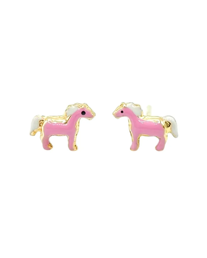 Boucles d'oreilles pour bébé fille Casella Gioielli en or jaune avec poney émaillé