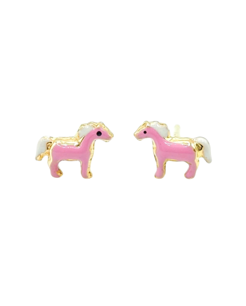 Casella Gioielli Baby Girl Earrings in Yellow Gold with Enamelled Pony