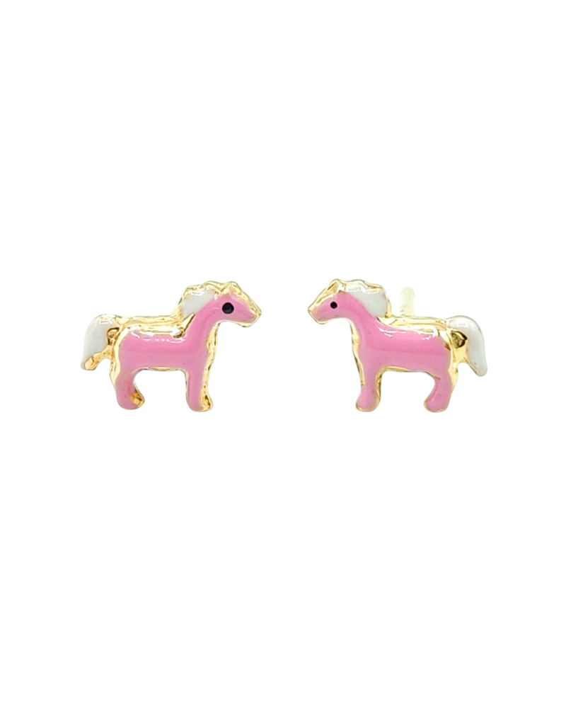 Casella Gioielli Baby Girl Earrings in Yellow Gold with Enamelled Pony