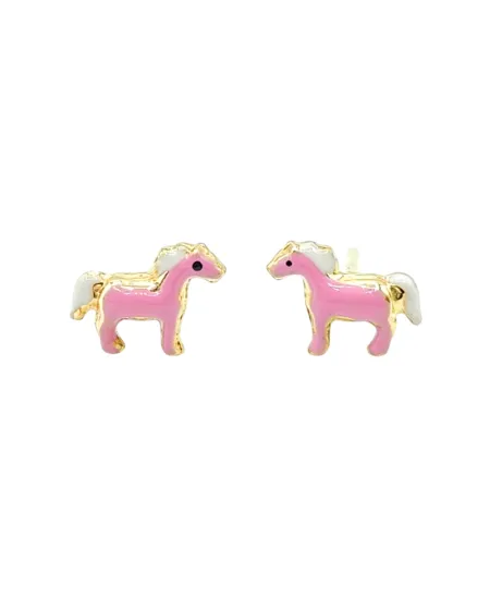 Orecchini Bambina Casella Gioielli in Oro Giallo con Pony Smaltati