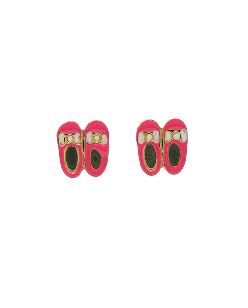 Casella Gioielli Yellow Gold Baby Girl Earrings with Enamelled Shoes