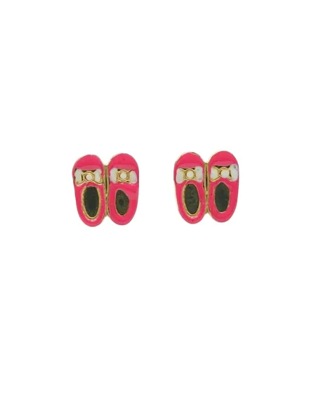 Boucles d'oreilles pour bébé fille Casella Gioielli en or jaune avec chaussures émaillées