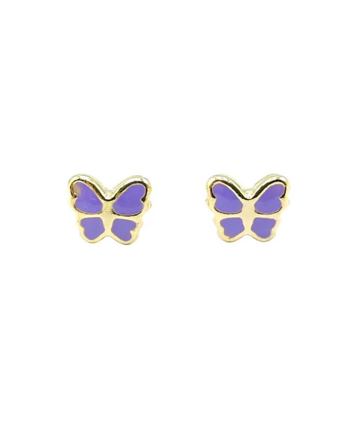 Casella Gioielli Baby Girl Earrings in Yellow Gold with Enamelled Butterflies