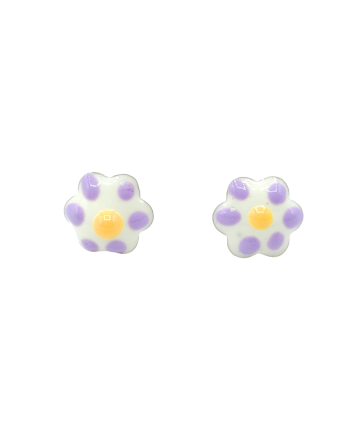 Casella Gioielli Baby Girl Earrings in Yellow Gold with Enamelled Flowers