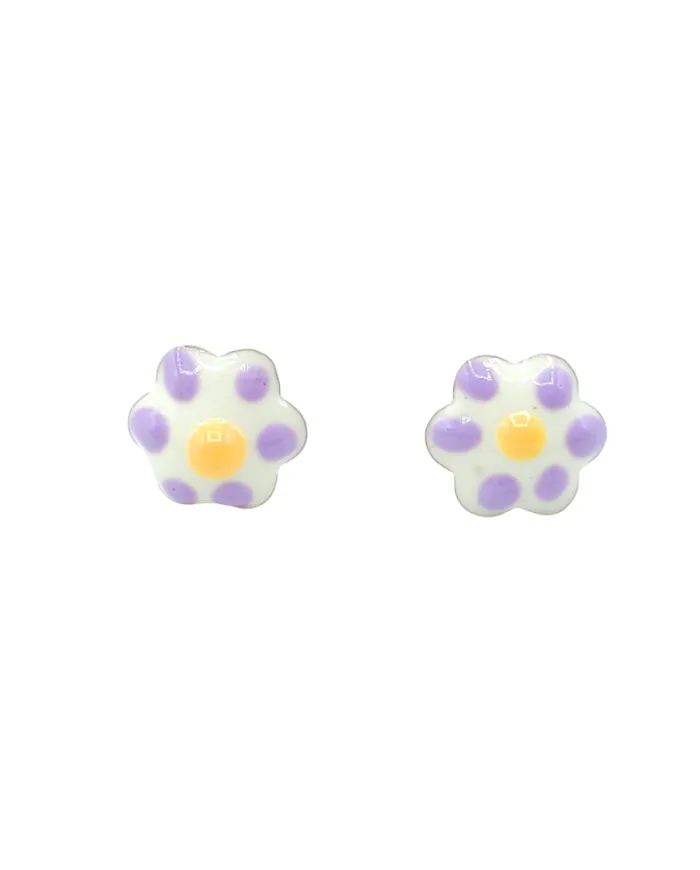 Casella Gioielli Baby Girl Earrings in Yellow Gold with Enamelled Flowers