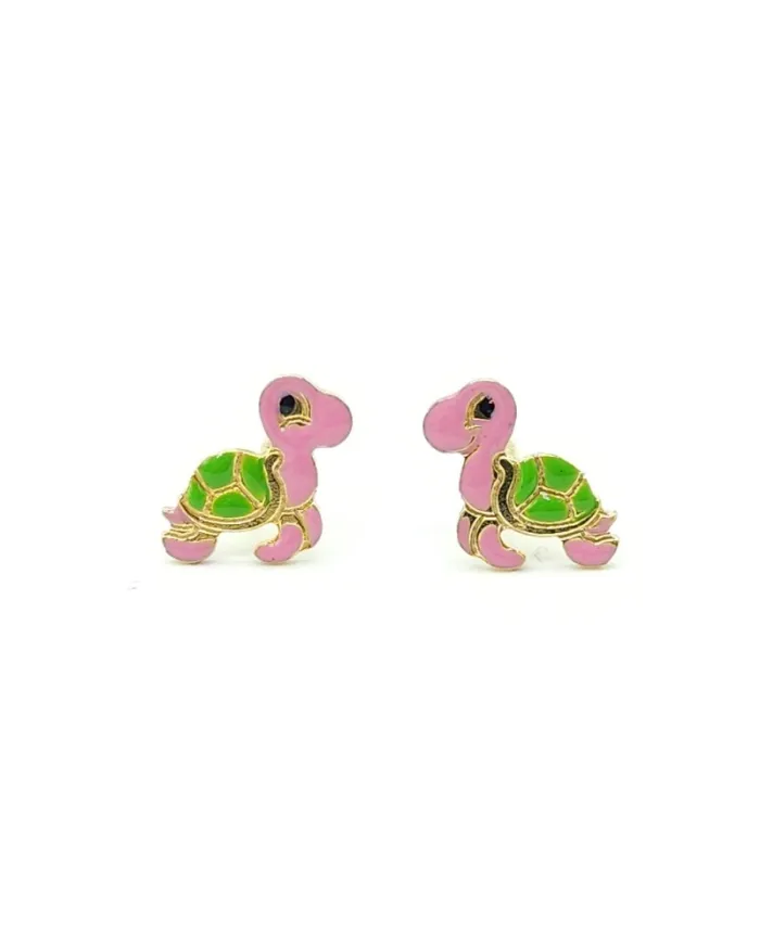 Boucles d'oreilles pour bébé fille Casella Gioielli en or jaune avec tortues émaillées