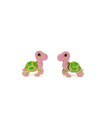 Casella Gioielli Baby Girl Earrings in Yellow Gold with Enamelled Turtles