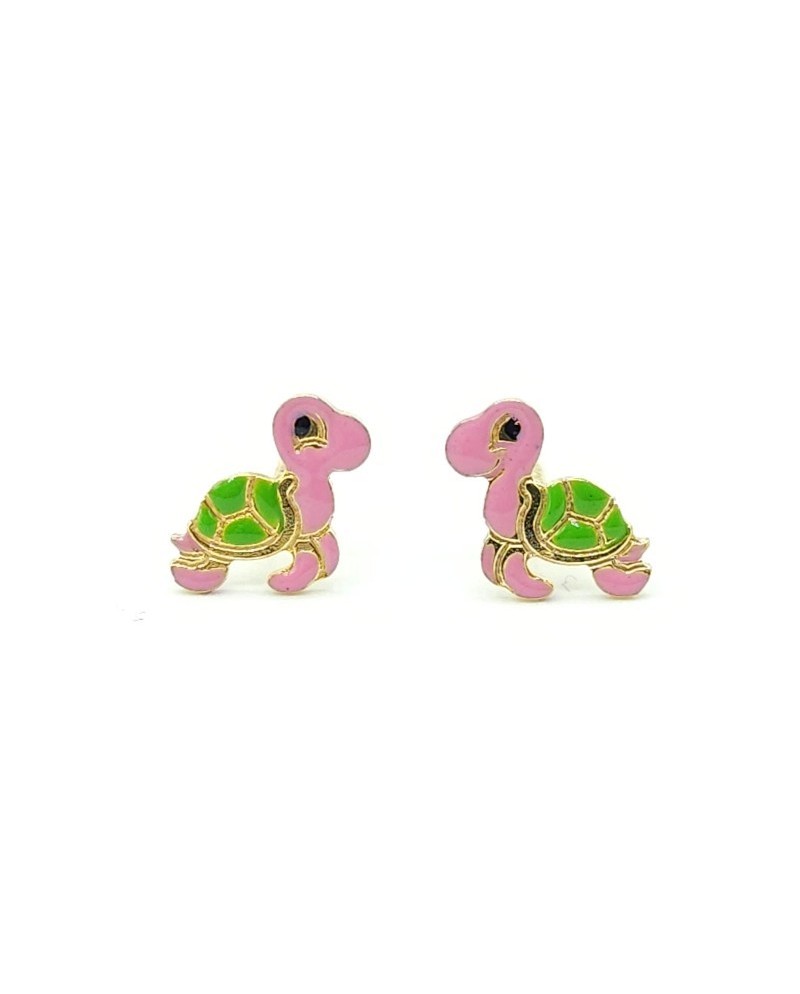Casella Gioielli Baby Girl Earrings in Yellow Gold with Enamelled Turtles