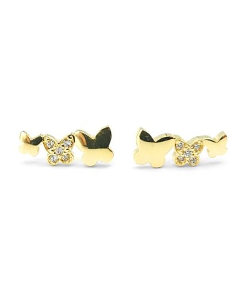 Casella Gioielli Baby Girl Earrings in Yellow Gold with Bright Butterflies