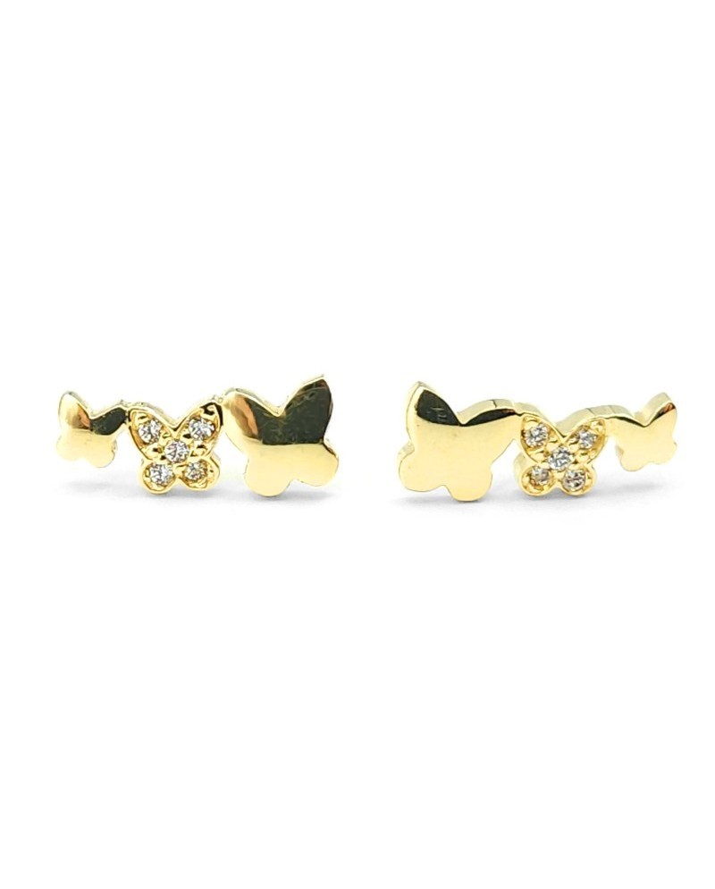 Boucles d'oreilles pour bébé fille Casella Gioielli en or jaune avec papillons brillants