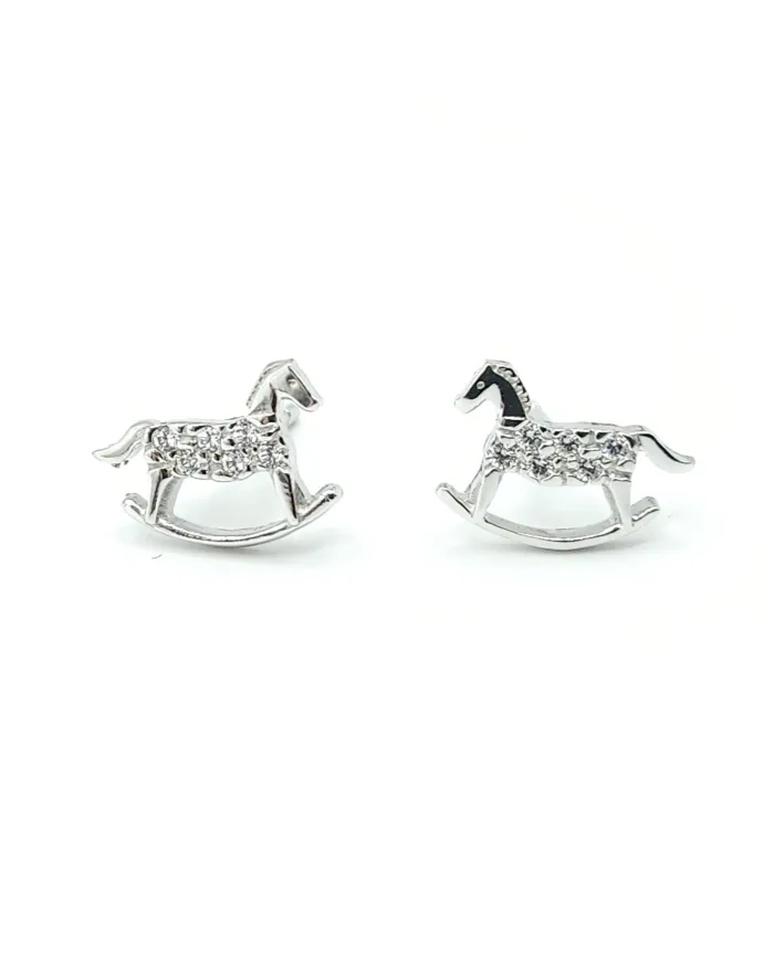 Casella Gioielli Baby Girl Earrings in White Gold with Rocking Horses