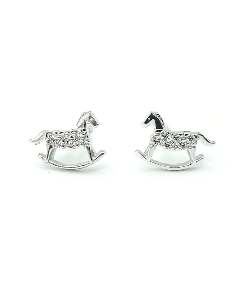 Boucles d'oreilles pour bébé fille Casella Gioielli en or blanc avec chevaux à bascule