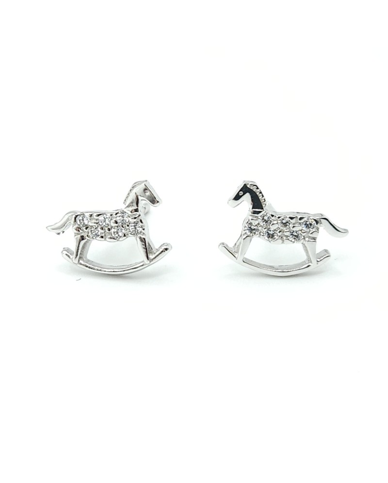 Casella Gioielli Baby Girl Earrings in White Gold with Rocking Horses