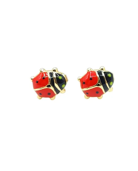 Casella Gioielli Baby Girl Earrings in Yellow Gold with Enamelled Ladybugs