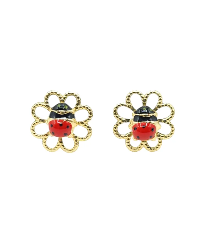 Casella Gioielli Baby Girl Earrings in Yellow Gold with Enamelled Ladybugs