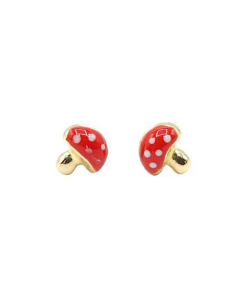 Casella Gioielli Baby Girl Earrings in Yellow Gold with Enamelled Mushrooms