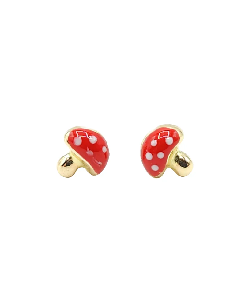 Boucles d'oreilles pour bébé fille Casella Gioielli en or jaune avec champignons émaillés