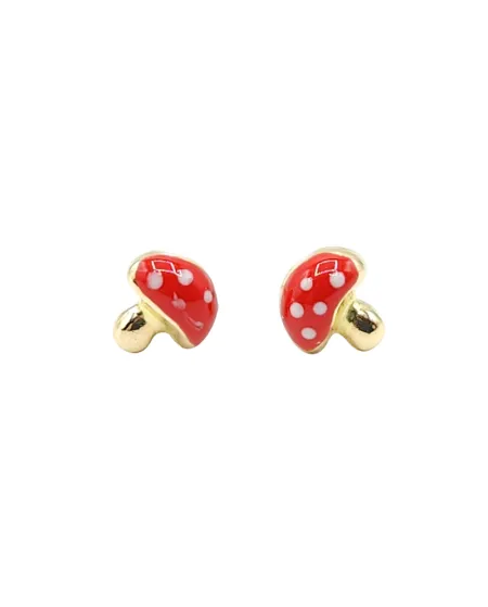 Boucles d'oreilles pour bébé fille Casella Gioielli en or jaune avec champignons émaillés