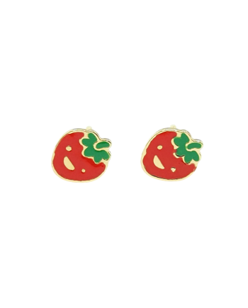 Casella Gioielli Baby Girl Earrings in Yellow Gold with Enamelled Strawberries