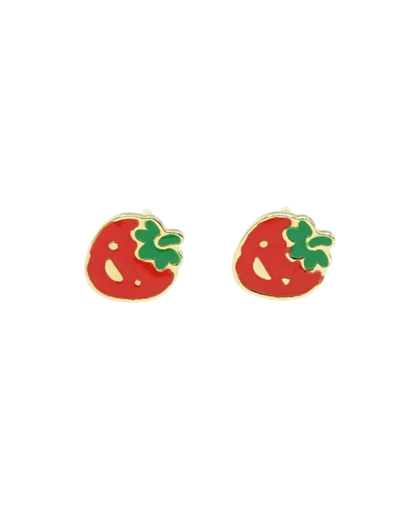 Boucles d'oreilles pour bébé fille Casella Gioielli en or jaune avec fraises émaillées